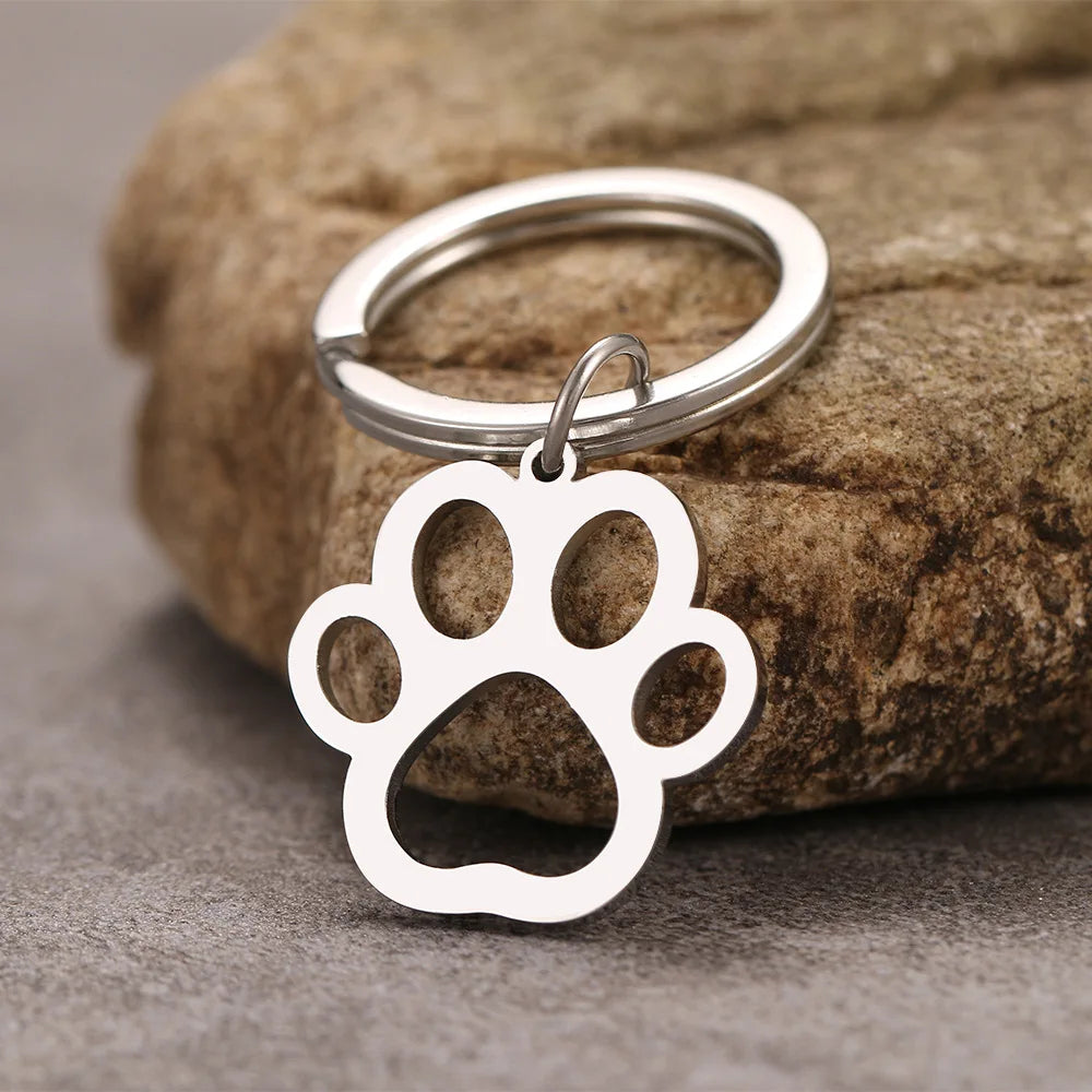 1Pc Stainless Steel Keychain Cartoon Dog Paw Silver Color Fashion keychain for car keys Pendant  Jewelry Gifts