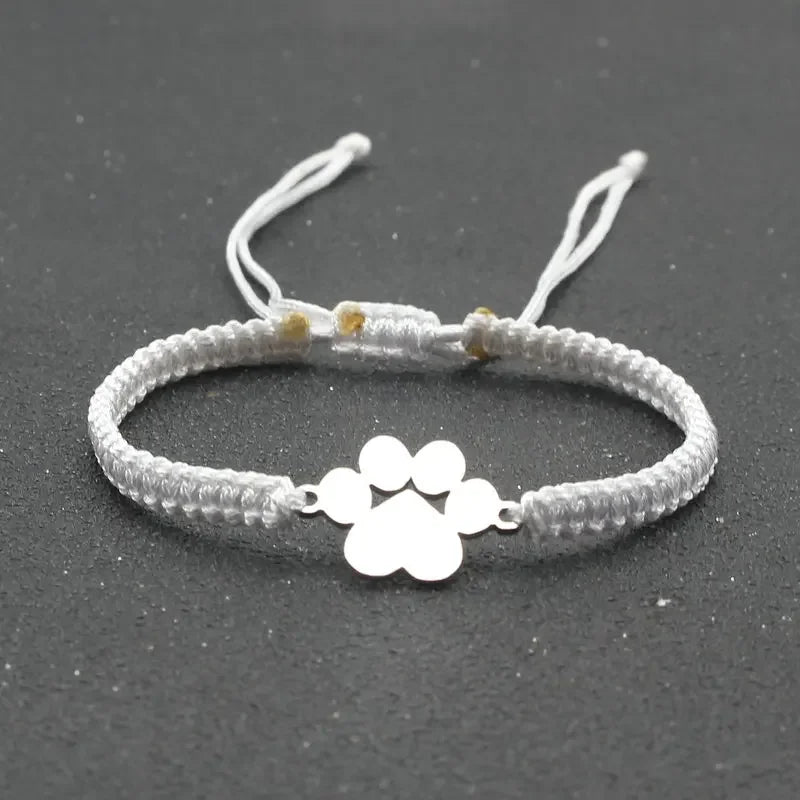 Stainless Steel Dog Paw Charm Bracelet Handmade Braided Adjustable Rope Bracelets for Women Men Cuff Jewelry Couple Gift