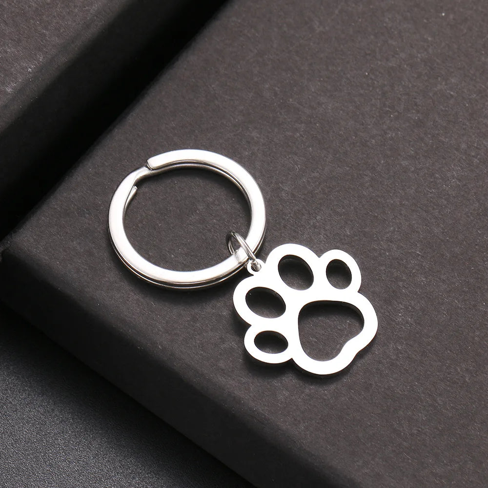 1Pc Stainless Steel Keychain Cartoon Dog Paw Silver Color Fashion keychain for car keys Pendant  Jewelry Gifts