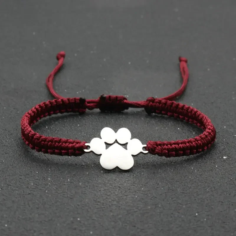 Stainless Steel Dog Paw Charm Bracelet Handmade Braided Adjustable Rope Bracelets for Women Men Cuff Jewelry Couple Gift