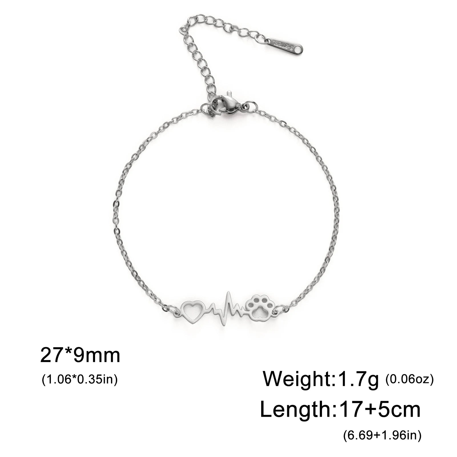 Cazador Heartbeat Cat Dog Paw Footprint Heart Charm Bracelet for Women Stainless Steel Wax Rope Bracelet Gifts Jewelry New 2024
