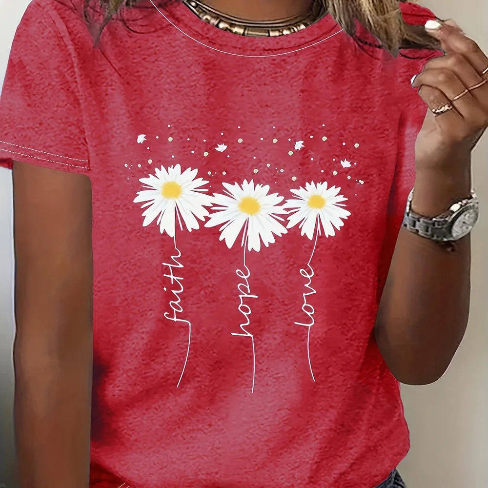 2024 Summer Women's T-shirt Plus Size Heart and Dog Footprint Printed Top Soft and Elastic Casual Shirt Street Fashion Clothing