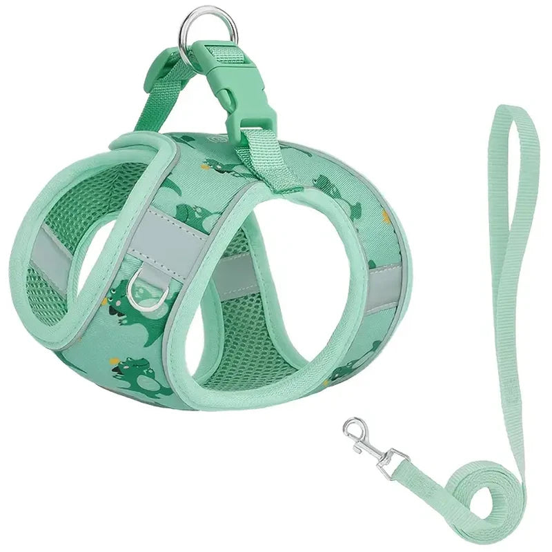 HLP554--Adjustable No-Pull Dog Harness with Padded Mesh & Reflective Trim - Cartoon Pattern, Step-In Design for Small Dogs.