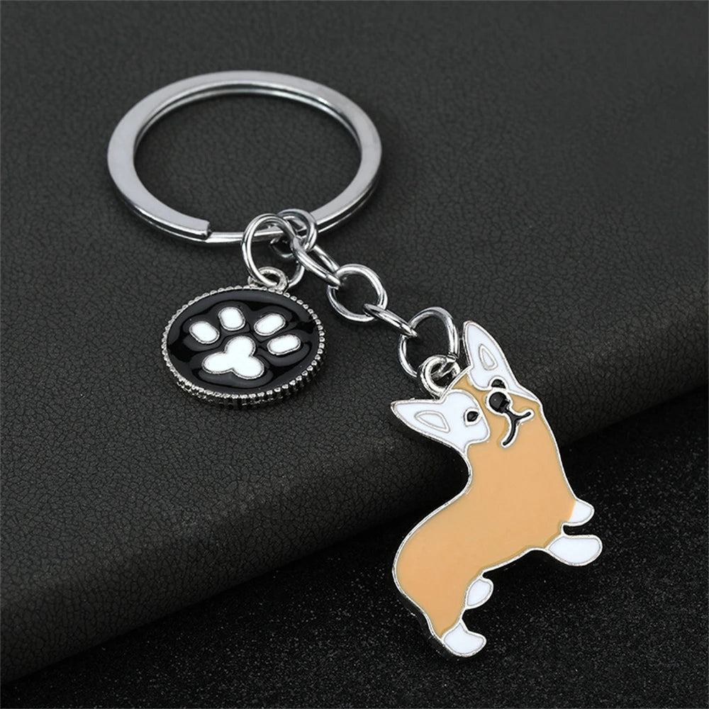 Cute Driving Puppy Keychain Cartoon Corgi Dog Claw Skateboard Pendant Keyring Creative Backpack Car Key Accessories Couple Gift