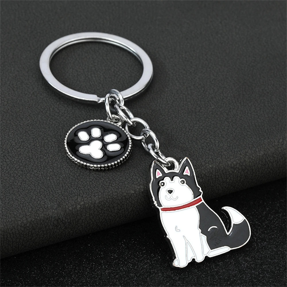 Cute Driving Puppy Keychain Cartoon Corgi Dog Claw Skateboard Pendant Keyring Creative Backpack Car Key Accessories Couple Gift