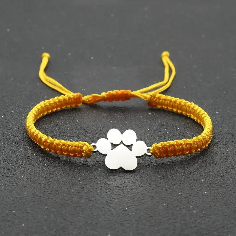 Stainless Steel Dog Paw Charm Bracelet Handmade Braided Adjustable Rope Bracelets for Women Men Cuff Jewelry Couple Gift