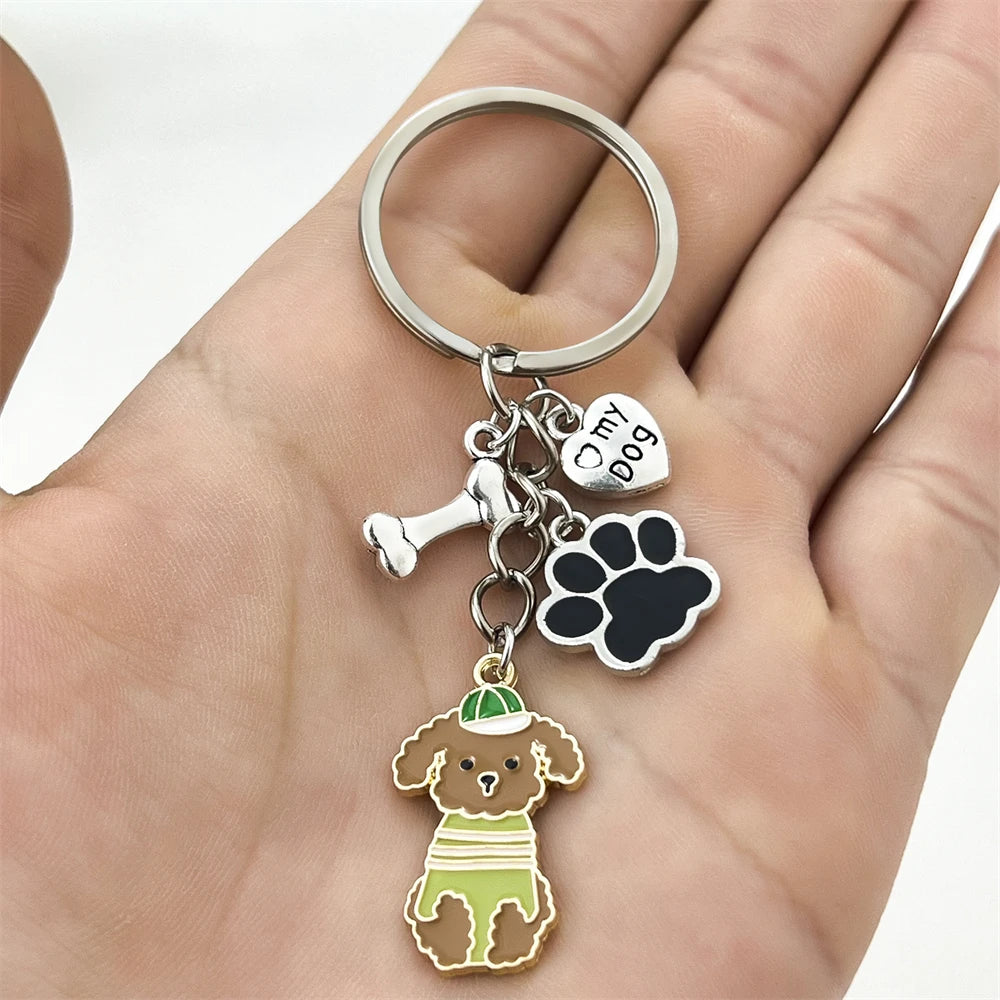 Cute Driving Puppy Keychain Cartoon Corgi Dog Claw Skateboard Pendant Keyring Creative Backpack Car Key Accessories Couple Gift