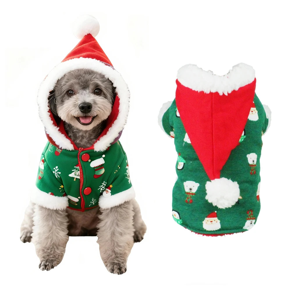 Dog Coat Hoodie Christmas Outfits for Small Dogs Cats Winter Warm Fleece Puppy Hooded Jacket Cute Yorkie Chihuahua Pug Costume