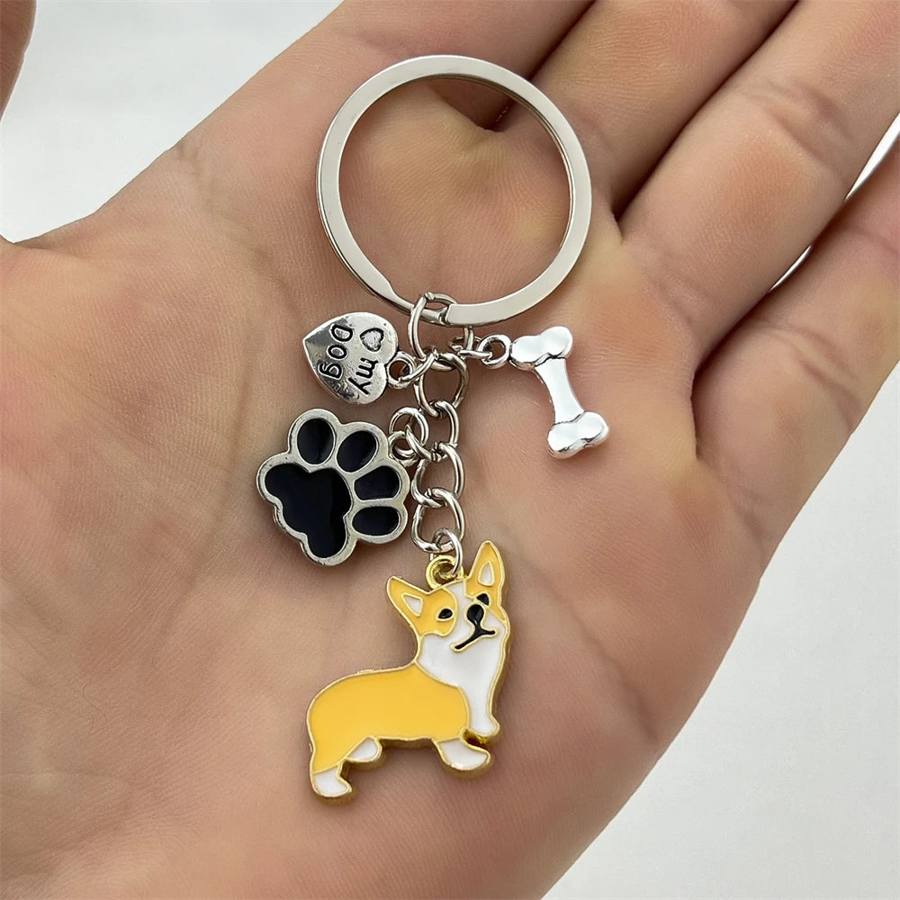 Cute Driving Puppy Keychain Cartoon Corgi Dog Claw Skateboard Pendant Keyring Creative Backpack Car Key Accessories Couple Gift
