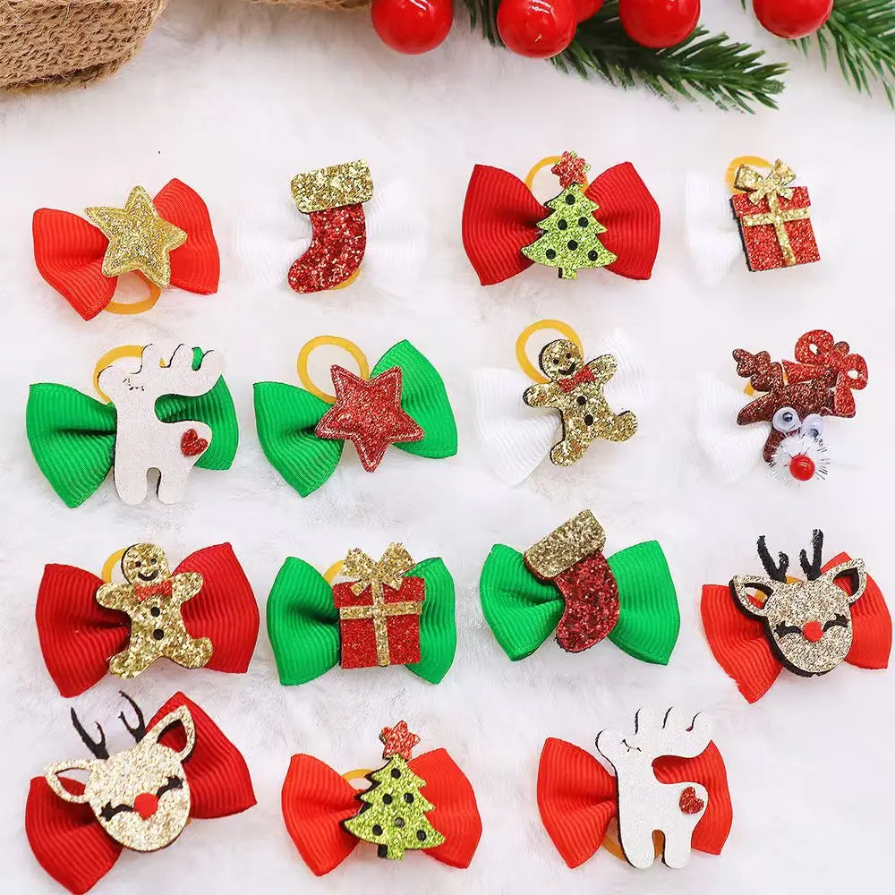 Fiocchi Natalizi per Cani – Kit 6 pezzi/con Elastico | Accessori per Pelo Pet